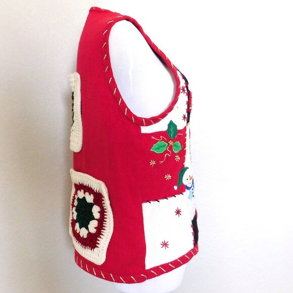 Vintage Ugly Christmas Sweater Zipper  Vest Size M  White Stag Snowman - Picture 5 of 11